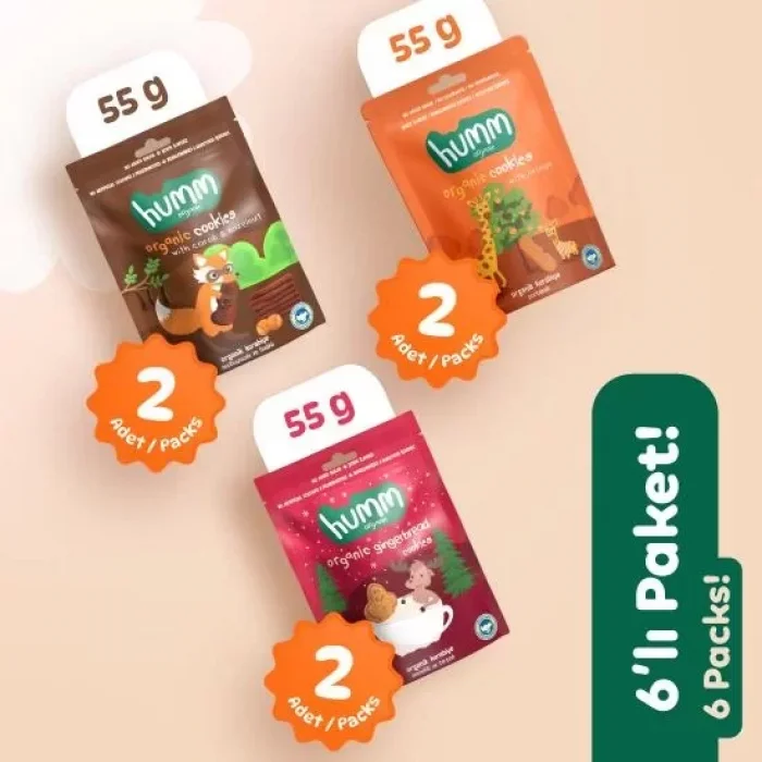 BUĞZ Humm Organik Kurabiye 6lı Set (Keçiboynuzlu ve Fındıklı & Zencefilli ve Tarçınlı & Portakallı)
