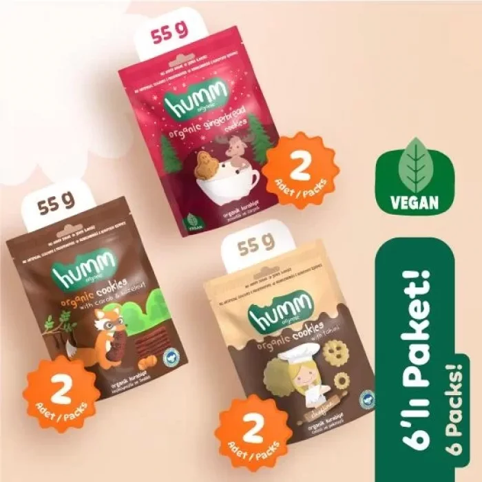 BUĞZ Humm Organik Kurabiye 6lı Set (Keçiboynuzlu ve Fındıklı & Zencefilli ve Tarçınlı & Tahinli ve Pekmezli)