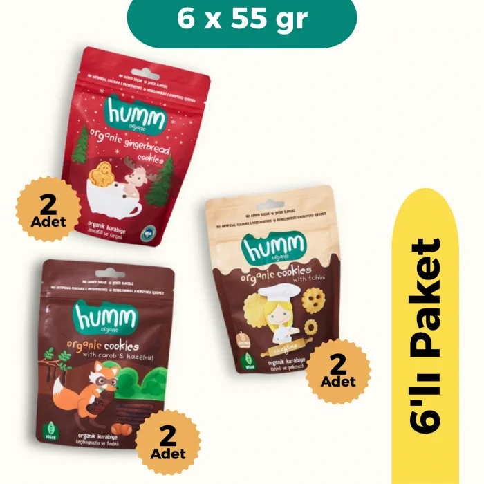BUĞZ Humm Organik Kurabiye 6lı Set (Keçiboynuzlu ve Fındıklı & Zencefilli ve Tarçınlı & Tahinli ve Pekmezli)