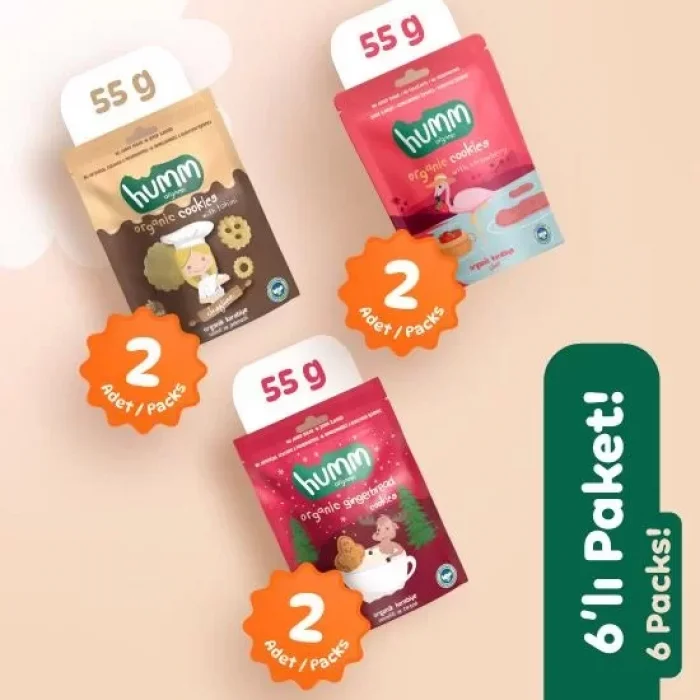 BUĞZ Humm Organik Kurabiye 6lı Set (Tahinli ve Pekmezli & Zencefilli ve Tarçınlı & Çilekli)