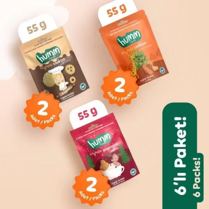 BUĞZ Humm Organik Kurabiye 6lı Set (Tahinli ve Pekmezli & Zencefilli ve Tarçınlı & Portakallı)