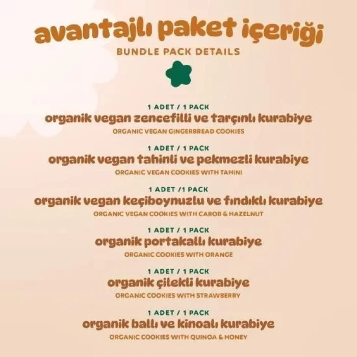 BUĞZ Humm Organik Kurabiye 6lı Set (Tahinli ve Pekmezli & Zencefilli ve Tarçınlı & Portakallı & Keçiboynuzlu ve Fındıklı & Ballı ve Kinoalı & Çilekli)