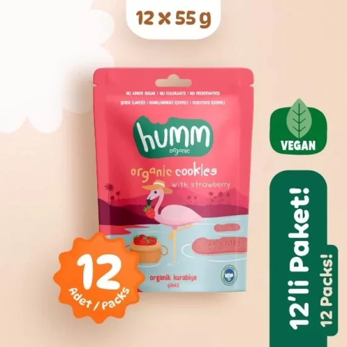 BUĞZ Humm Organik Vegan Çilekli Kurabiye 12li Set