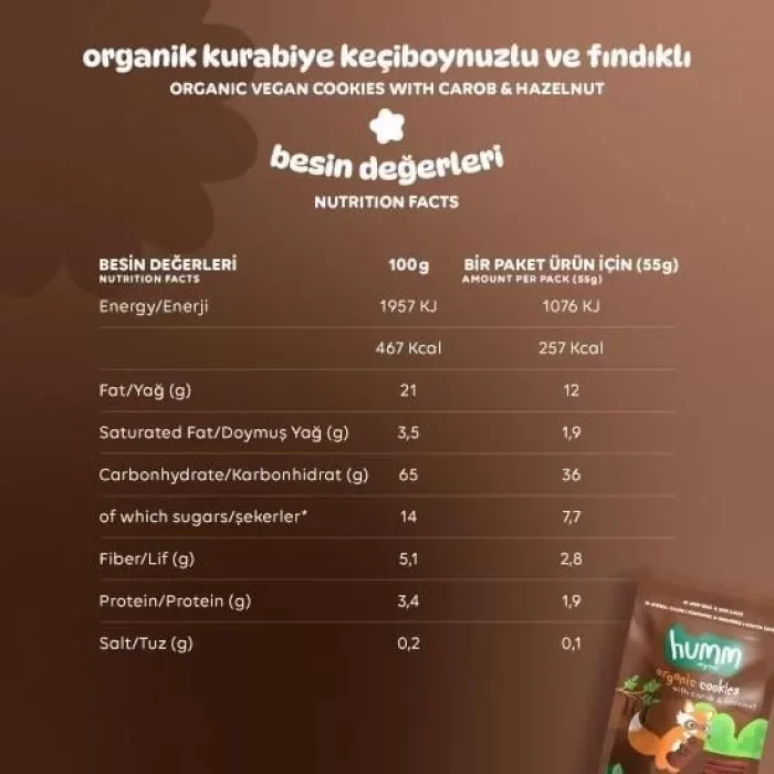 BUĞZ Humm Organik Vegan Keçiboynuzlu ve Fındıklı Kurabiye