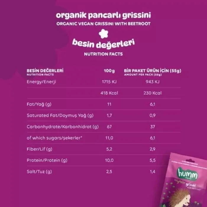 BUĞZ Humm Organik Vegan Pancarlı Grissini 6lı Set