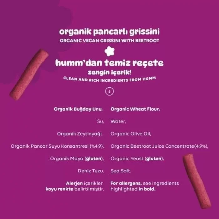 BUĞZ Humm Organik Vegan Pancarlı Grissini 8li Set