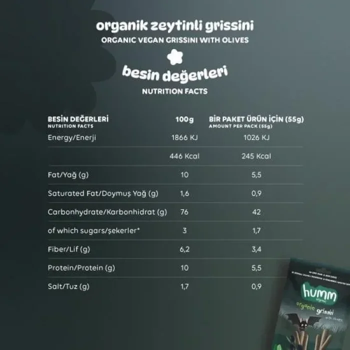 BUĞZ Humm Organik Vegan Zeytinli Grissini (55 gr)