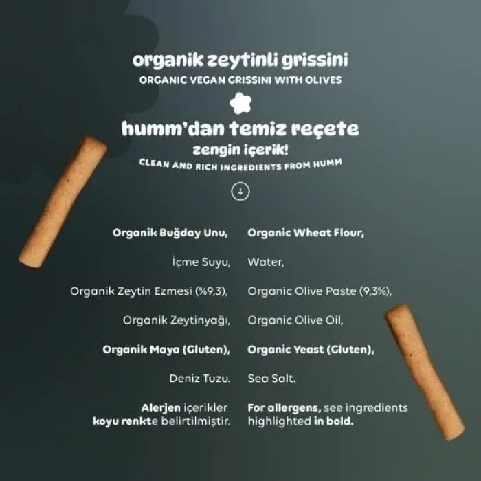 BUĞZ Humm Organik Vegan Zeytinli Grissini 6lı Set