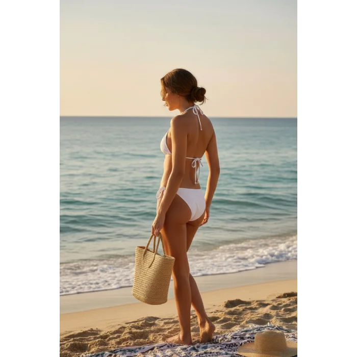Kadın Beyaz Yandan Bağlamalı Bikini Mayo Takımı