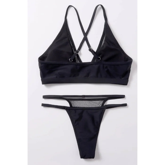 Kadın Siyah File Detaylı Özel Bikini Takımı