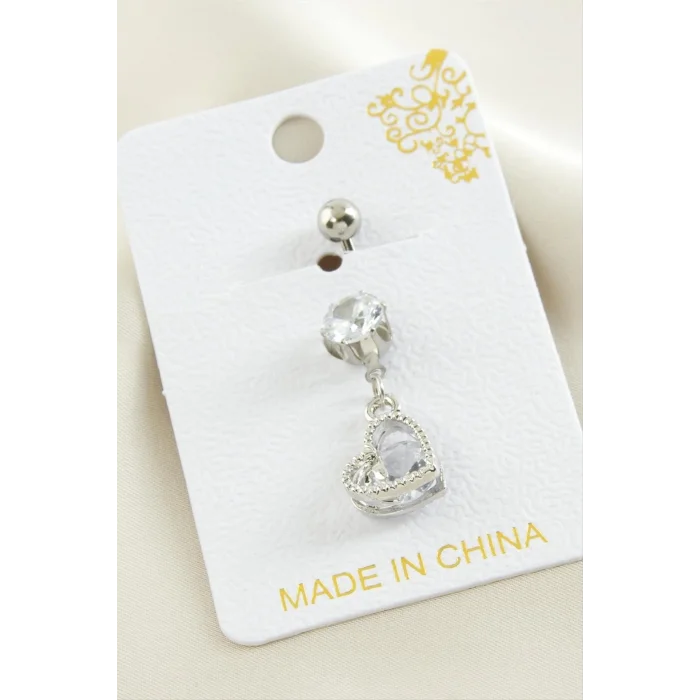 Kalp Zirkon Taşlı Çelik Piercing 1 Adet