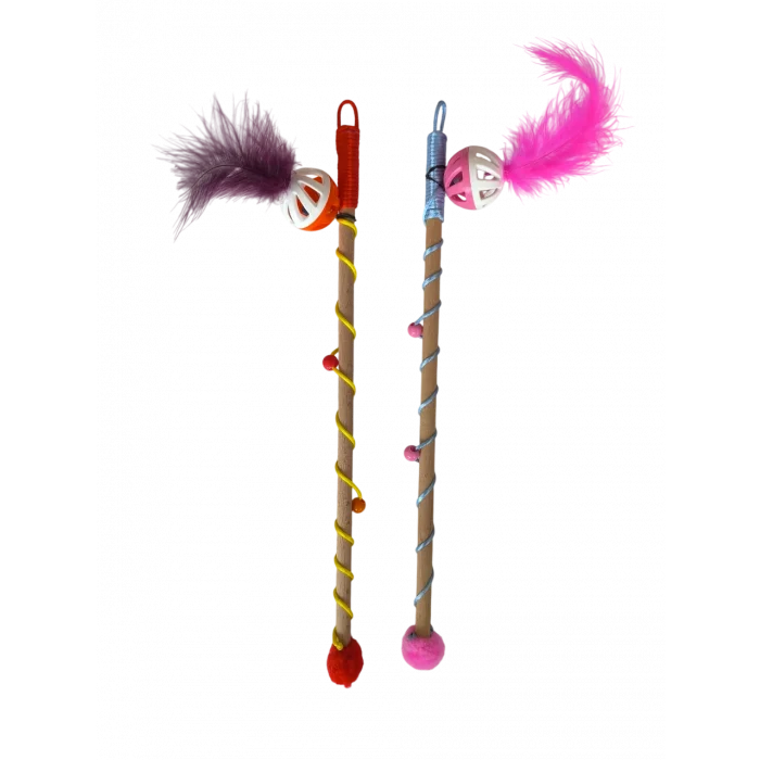 Karamel Sesli Toplu Tüylü Kedi Oltası 40-50 cm Renkli