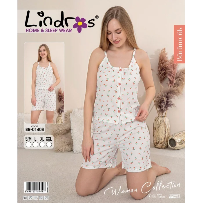 Lindros BR-01408 Kadın İp ASkılı Bürümcük Düğmeli Şort Takım
