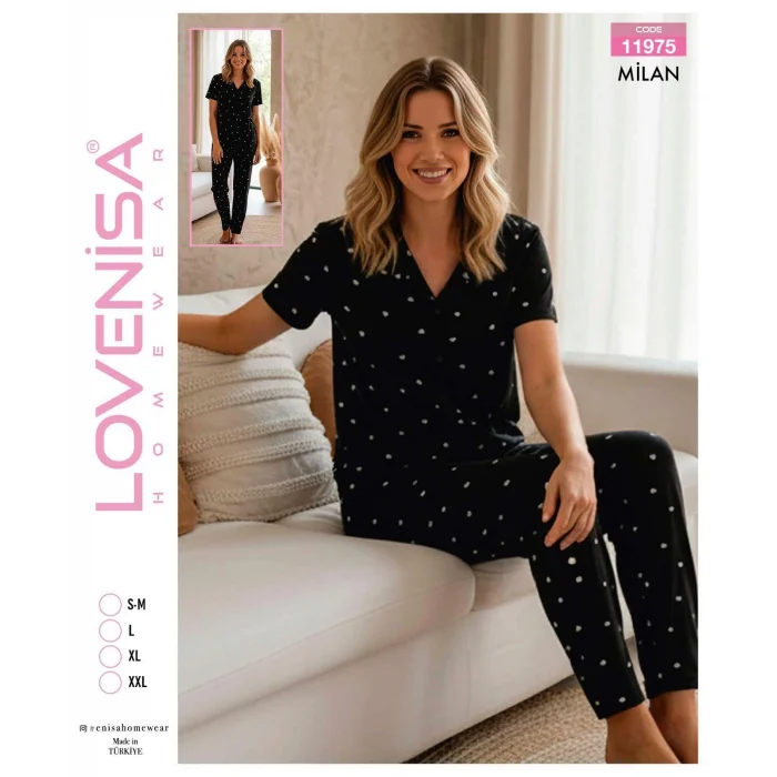 Lovenisa 11975 Kadın Milan Düğmeli Pijama Takımı
