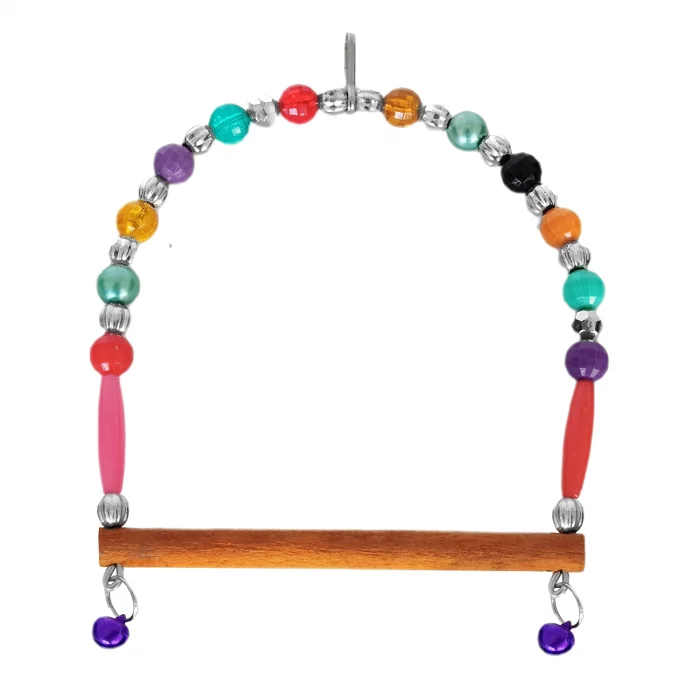 Markapet Ahşap Tünekli Şeffaf Boncuklu Kuş Salıncağı 10-12 cm Renkli