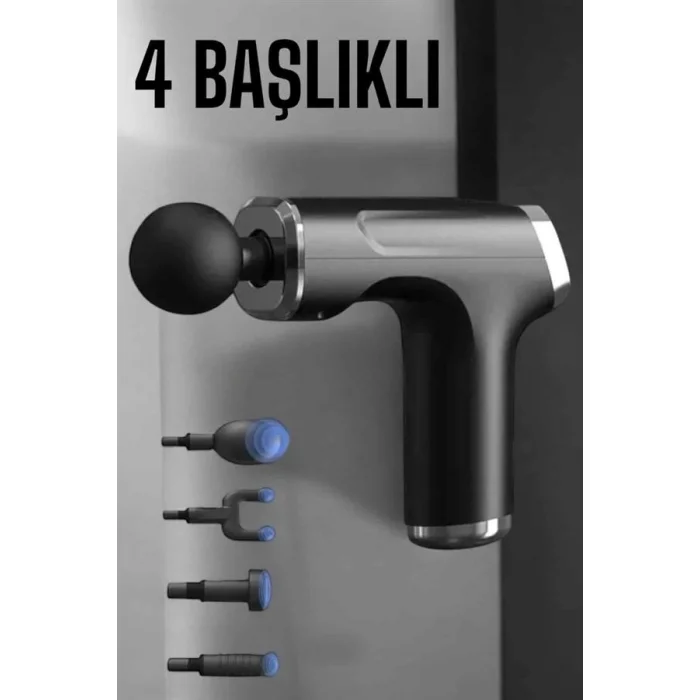 Masaj Tabancası 4 Başlıklı Kas ve Vücut Ağrıları İçin Şarjlı Darbeli