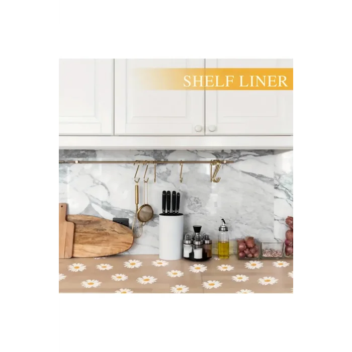 Mutfak Eva Shelf Liner Şeffaf Astar Kaymaz Dolap İçi Çekmece Örtüsü Papatya Desen Mat 45cmx10 Metre
