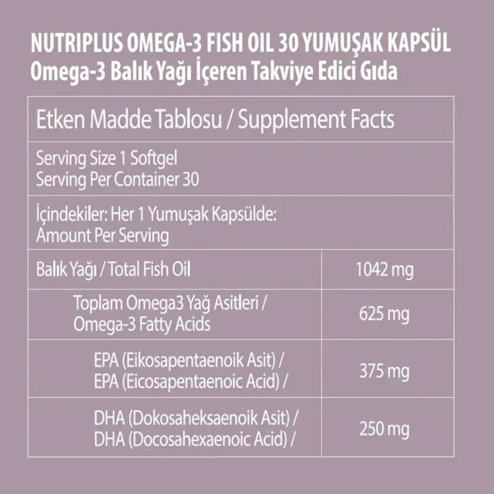 Nutriplus Omega 3 Balık Yağı 30 Kapsül