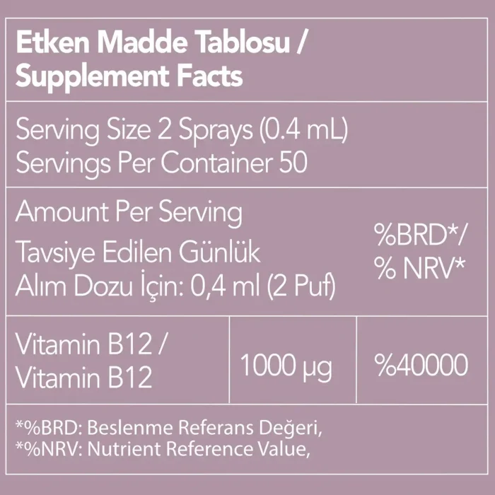 Nutriplus Vitamin B12 Sprey Çilek Aromalı 20 ml