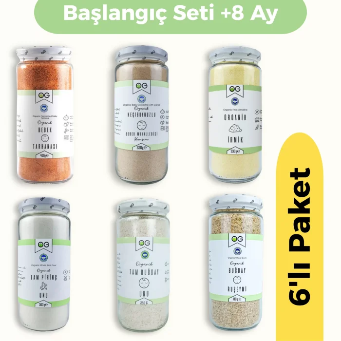 BUĞZ OG Natural Ek Gıda Başlangıç 6lı Set +8 Ay (İrmik & Tarhana & Tam Pirinç Unu & Tam Buğday Unu & Buğday Ruşeymi & Keçiboynuzlu Bebek Muhallebisi)
