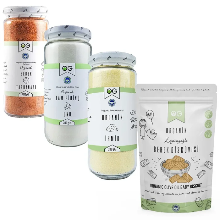 BUĞZ OG Natural Ek Gıda Çok Satanlar 4lü Set +6 Ay (İrmik & Tarhana & Tam Pirinç Unu & Zeytinyağlı Bisküvi)