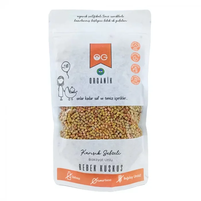 BUĞZ OG Natural Organik Karışık Sebzeli Bakliyat Unlu Bebek Kuskus +8 Ay (250 gr)
