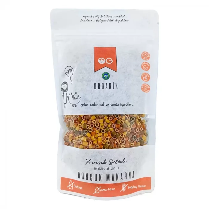 BUĞZ OG Natural Organik Karışık Sebzeli Bakliyat Unlu Boncuk Makarna +8 Ay (200 gr)
