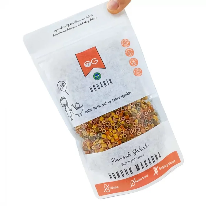 BUĞZ OG Natural Organik Karışık Sebzeli Bakliyat Unlu Boncuk Makarna +8 Ay (200 gr)