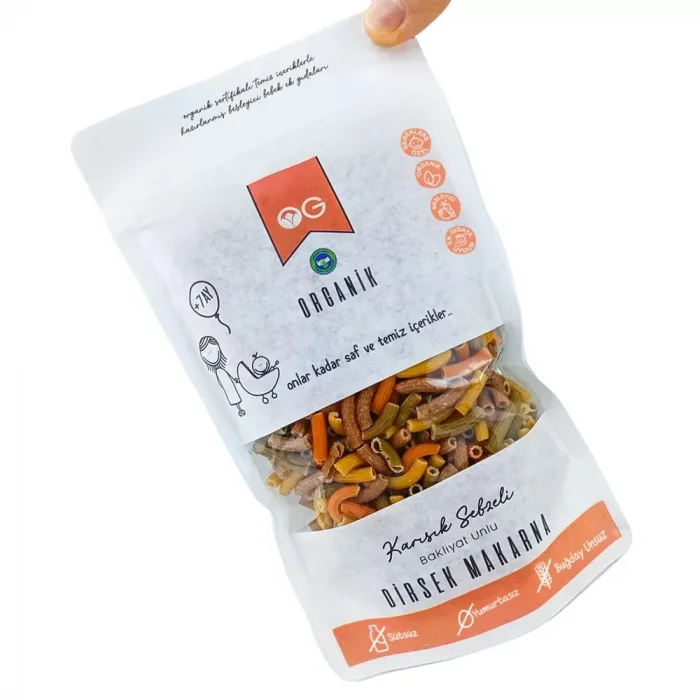 BUĞZ OG Natural Organik Karışık Sebzeli Bakliyat Unlu Dirsek Makarna +8 Ay (200 gr)