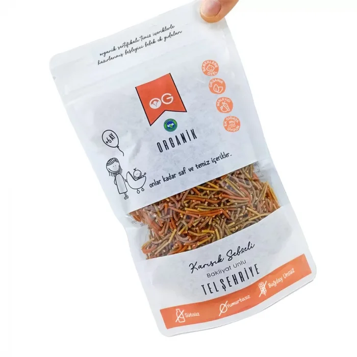 BUĞZ OG Natural Organik Karışık Sebzeli Bakliyat Unlu Tel Şehriye +8 Ay (180 gr)