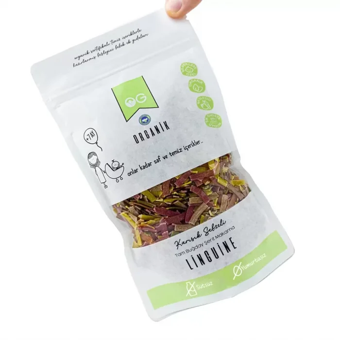 BUĞZ OG Natural Organik Karışık Sebzeli Tam Buğday Şerit Makarna Linguine +8 Ay (200 gr)