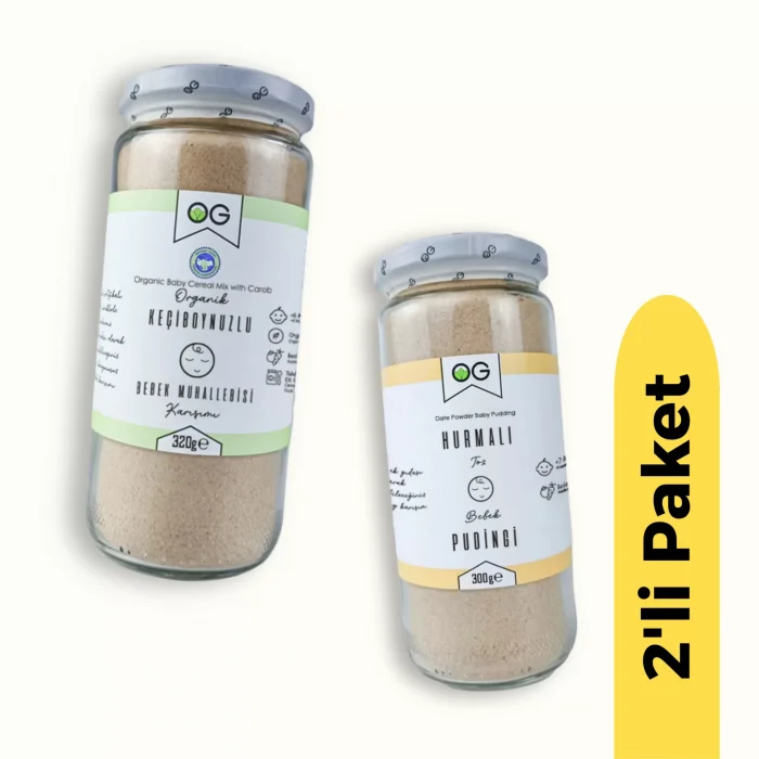BUĞZ OG Natural Organik Keçiboynuzlu Bebek Muhallebisi (320 gr) ve Hurmalı Bebek Pudingi (300 gr) 2li Set +8 Ay