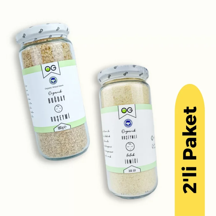 BUĞZ OG Natural Organik Ruşeymli Bebek İrmiği (320 gr) ve Organik Buğday Ruşeymi (180 gr) 2li Set