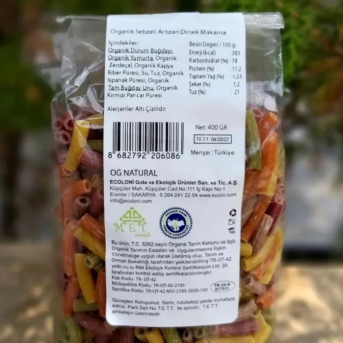 BUĞZ OG Natural Organik Sebzeli Artizan Dirsek Makarna (400 gr)
