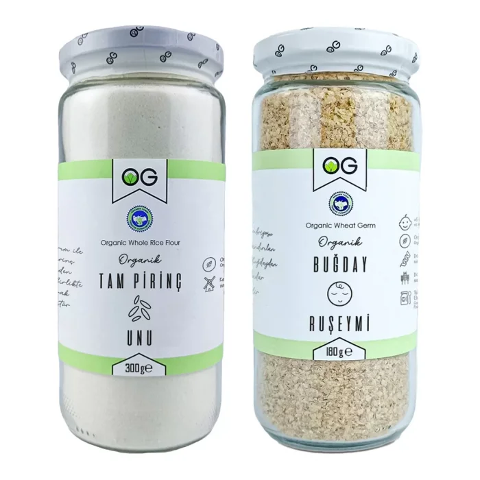 BUĞZ OG Natural Organik Tam Pirinç Unu (300 gr) ve Organik Buğday Ruşeymi (180 gr) 2li Set