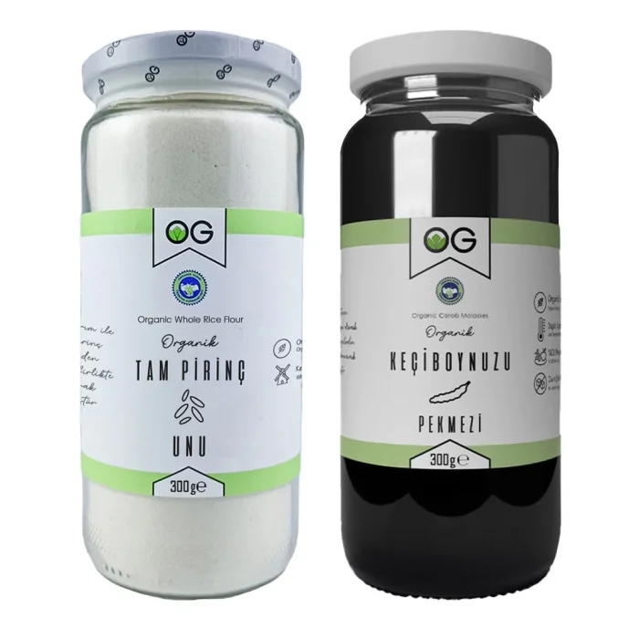 BUĞZ OG Natural Organik Tam Pirinç Unu (300 gr) ve Organik Keçiboynuzu Pekmezi (300 gr) 2li Set