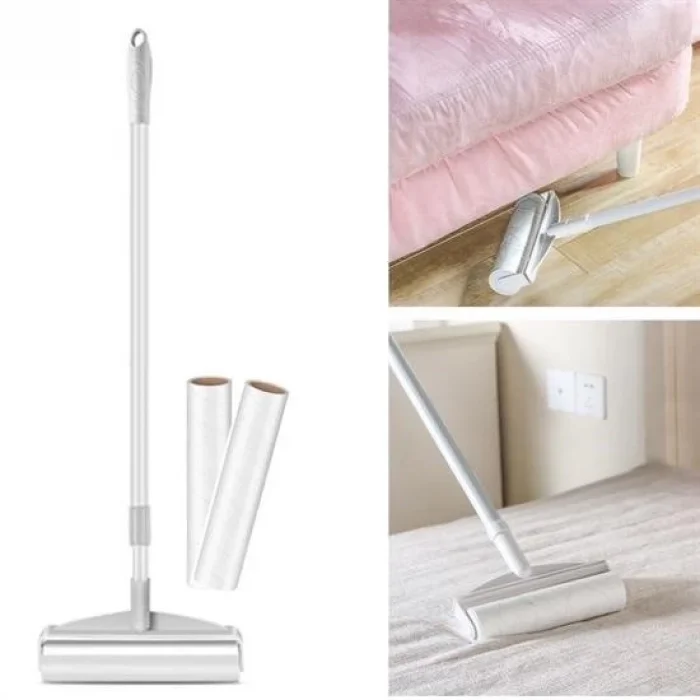 Pratik Temizlik İçin Yapışkanlı Tüy Rulosu 24 Cm Teleskopik Uzayabilen Saplı 2 Yedekli