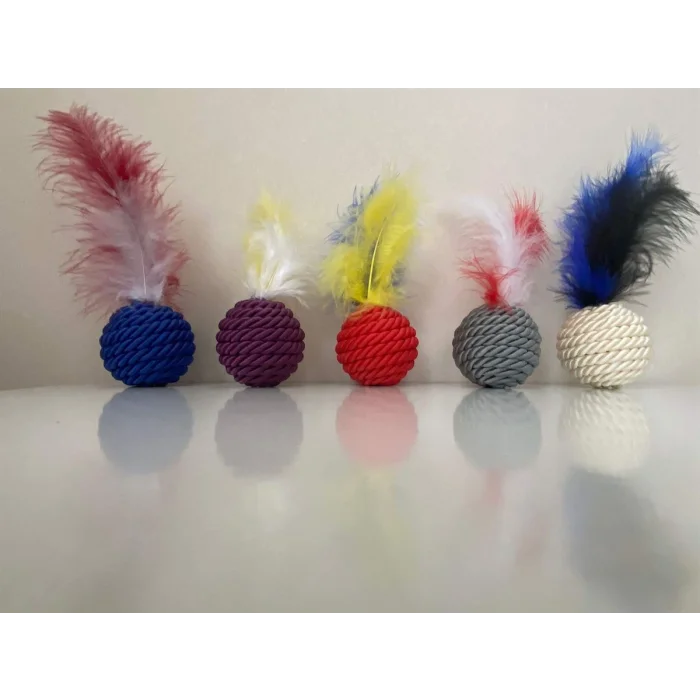 Renkli Jut Örgü Kedi Oyun Topu Çeşitli Renklerde 5 cm