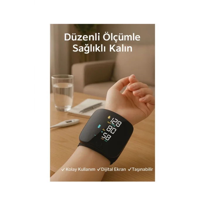 Renkli LCD Ekranlı Bilekten Tansiyon Aleti – Taşınabilir ve Kolay Kullanım Tansiyon Aleti