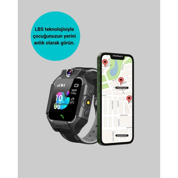 S10 Siyah Akıllı Çocuk Saati Konum Takip ve Güvenlik Özellikli