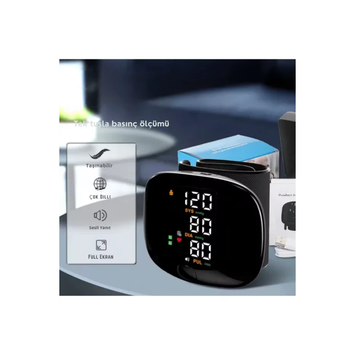 Şarj Edilebilir Dijital Bilek Tansiyon Aleti – Akıllı LCD Ekran, Sesli Uyarı, Ev Kullanımı