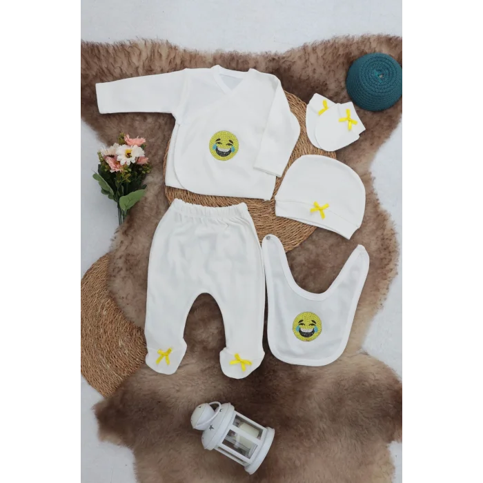 Sema Baby 5 Parça Gülen Surat Hastane Çıkışı Zıbın Seti 0-3 Ay