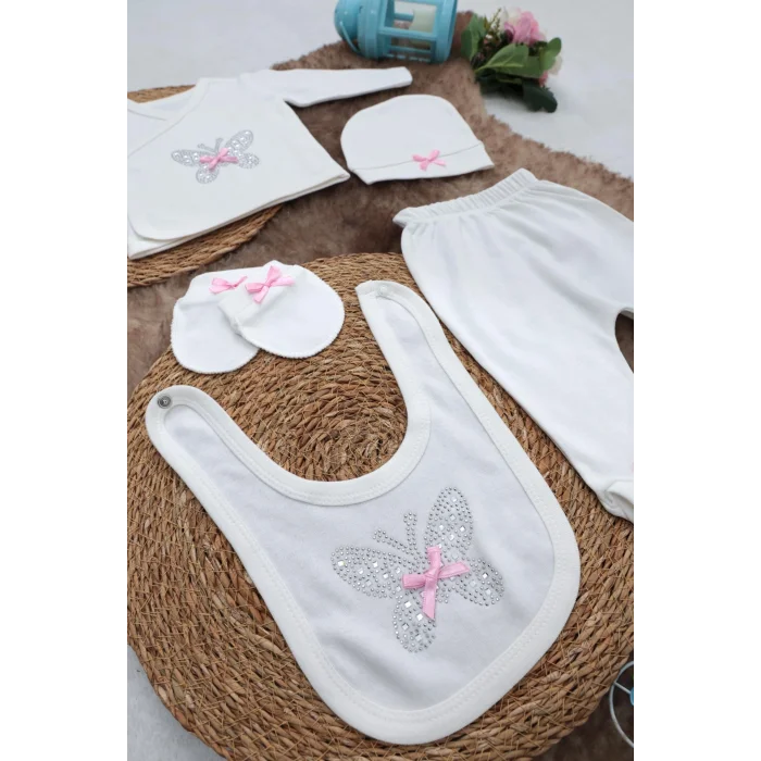 Sema Baby 5 Parça Hastane Çıkışı Zıbın Seti 0-3 Ay - Pink Butterfly
