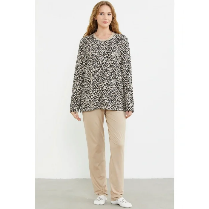 Sementa 76413 Rahat Kalıp Leopar Kombinli Pijama Takım
