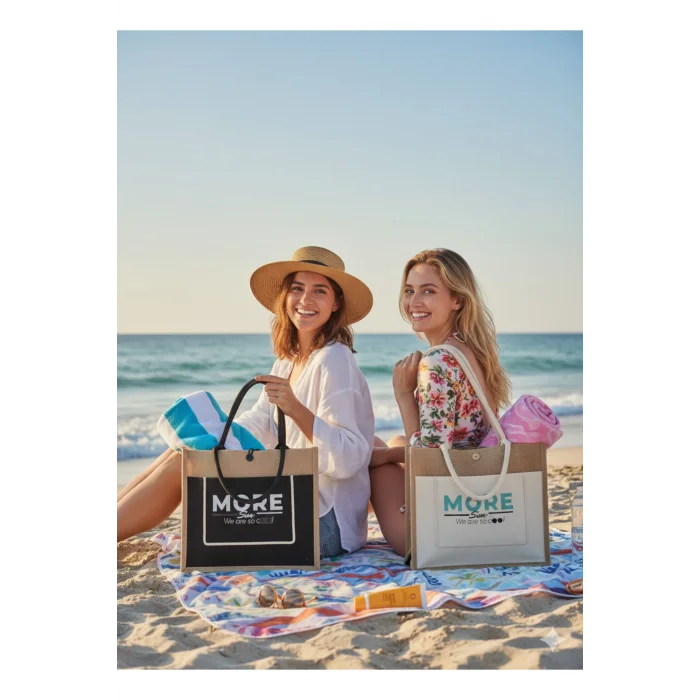 BUĞZ Sertifikalı Organik Jüt Keten plaj alışveriş taşıma çantası