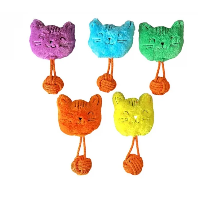 Sesli Peluş İpli Mutlu Kedi Köpek Oyuncağı 26 cm Çeşitli Renklerde