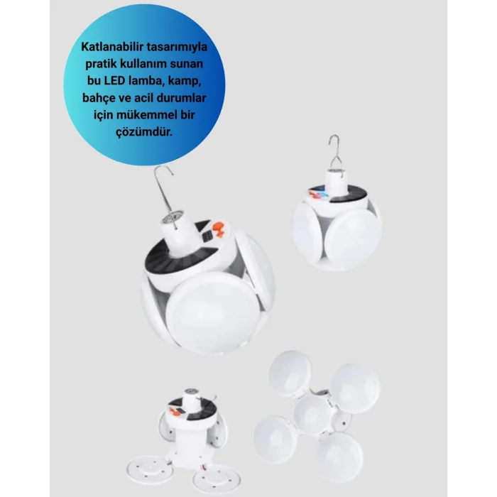 Solar Enerjili Katlanabilir Led Kamp ve Bahçe Lambası