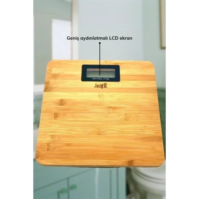 Techfit Bambu Banyo Baskülü Yüksek Hassasiyetli Darbelere Dijital Dayanıklı Terazi Tf 1065 M
