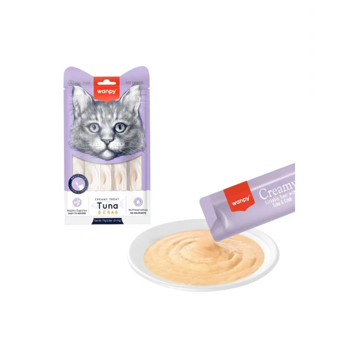 Wanpy Ton Balıklı Yengeçli Krema Likit Kedi Ödülü 5X14GR