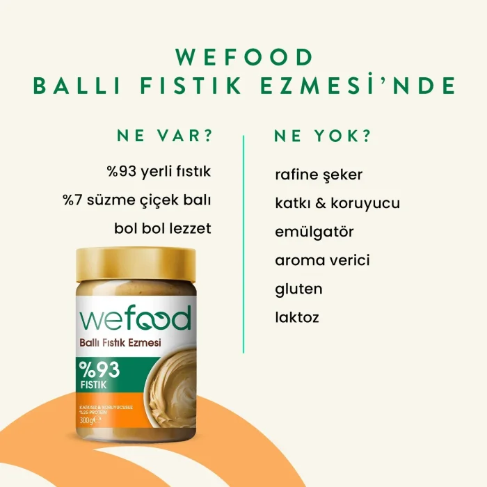 BUĞZ Wefood Ballı Fıstık Ezmesi Fıstık Parçacıklı Şekersiz (300 gr)